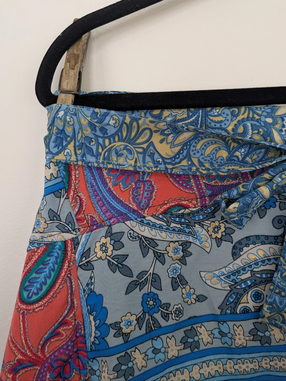 Silk Wrap Tie Patchwork Skirt